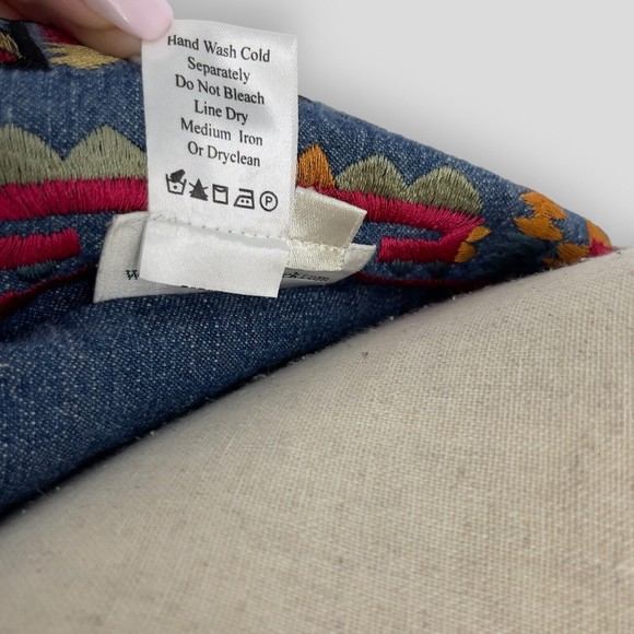 Coldwater Creek Embroidered Bohemian Hippie Denim Jacket Long Sleeve Womens PS - Picture 16 of 16